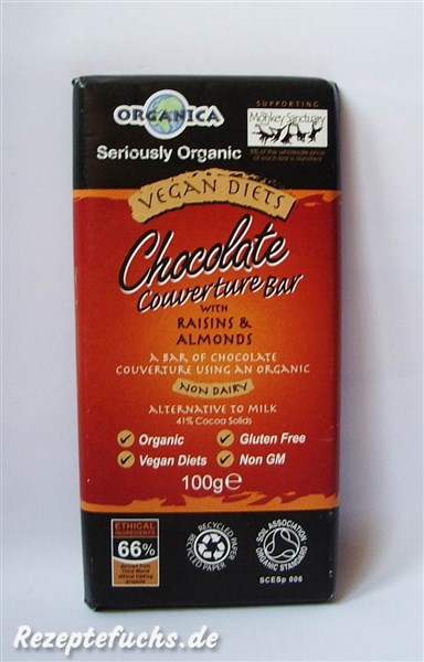 Organica Chocolate Couverture bar with Raisins & Almonds